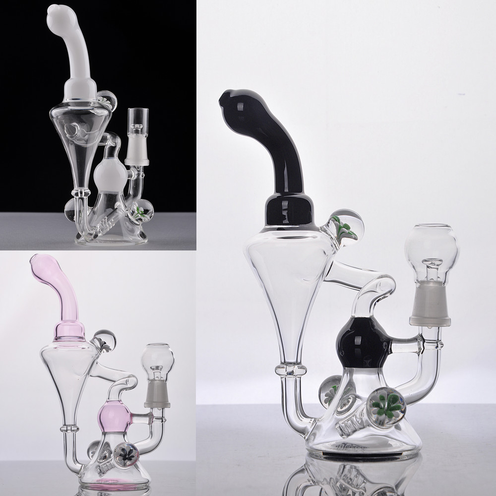 

Hitman Black Flower Glass Hookah Bongs with Diffused Downstem Double Recycler Bubbler Oil Rigs Pink Water Pipes with 14 mm Joint