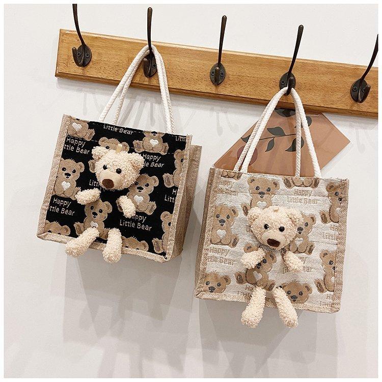 

Evening Bags Bear Lunch Waterproof Nylon Portable Zipper Thermal Canvas Linen For Women Convenient Box Tote Food BagEvening, Black
