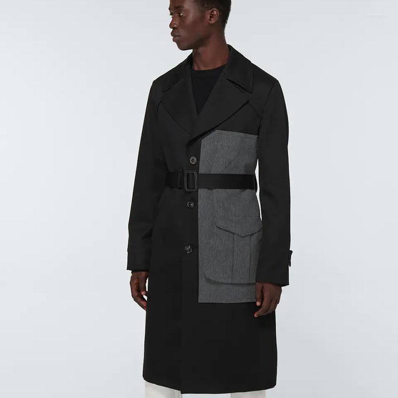 

Men' Wool & Blends Long Stitched Blend Windbreaker 2022 Autumn Winter British Fashion Trend Waist Large Casual Coat Viol22, Black