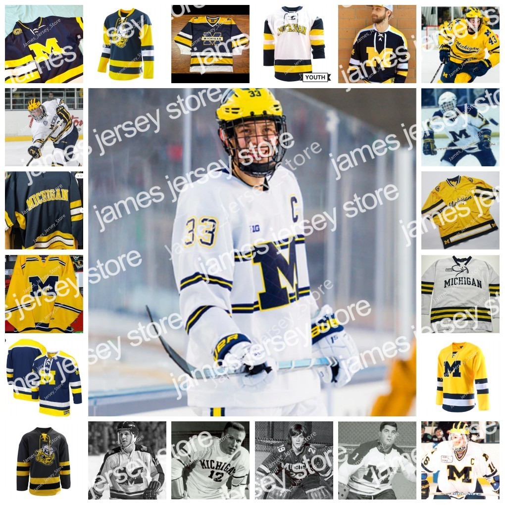 

Jam 2022 NCAA Custom Michigan Wolverines College Stitched Hockey Jersey 74 Nicholas Boka 2 Luke Martin 13 Jake Slaker 33 Joseph Cecconi Mackie