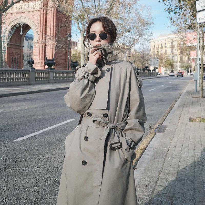 

Women' Trench Coats 2022 Spring Autumn Coat Women Korean Loose Casual Double-breasted Overall Windbreaker Female Workwear PR051, Gray