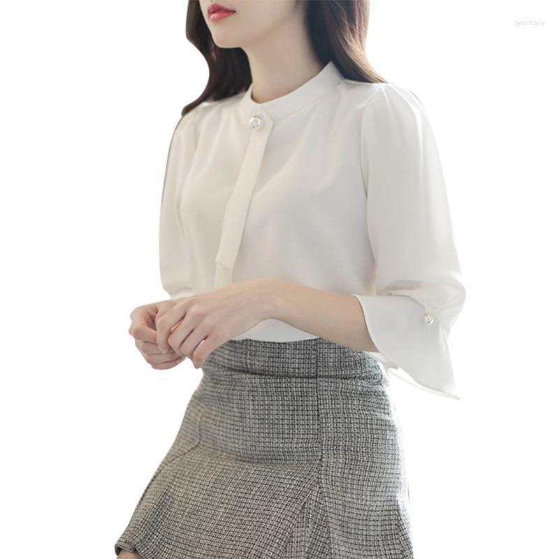 

Women' Blouses & Shirts Three Quarter Flare Sleeve Chiffon For Women Office Puff Ladies Formal Work Wear Clothes Tops Sybi22, White