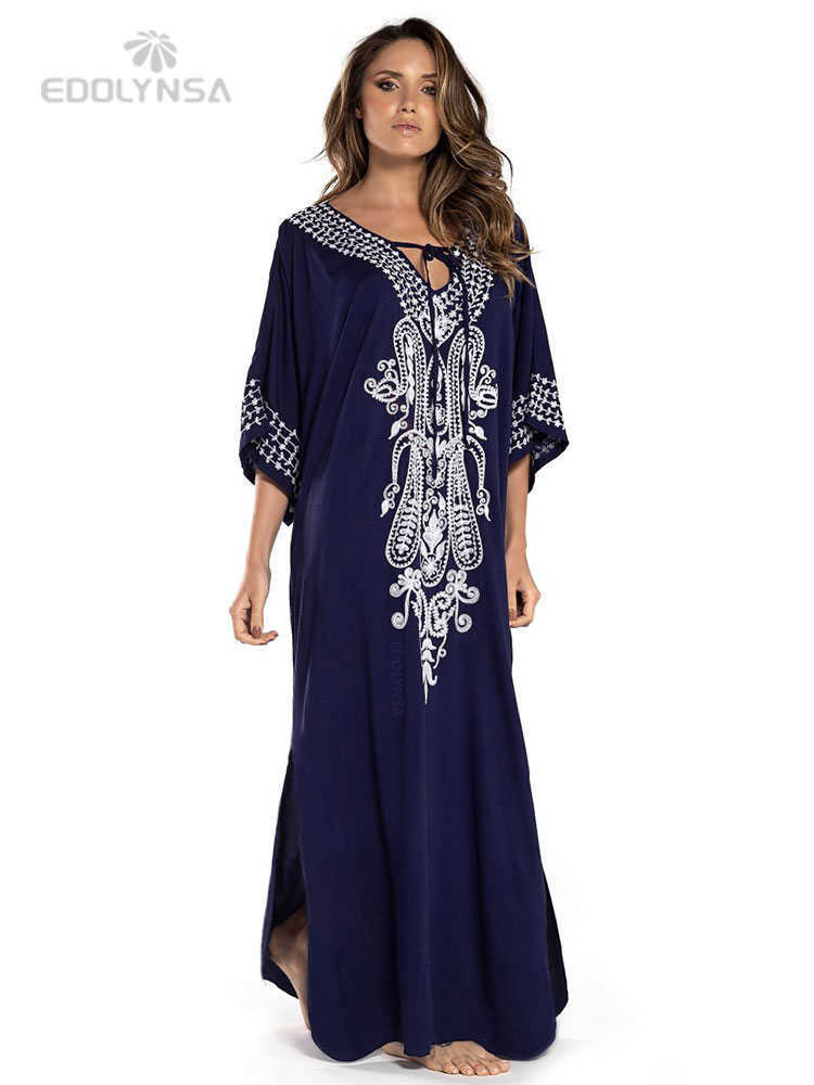 

Indie Folk Lace Up V-neck Batwing Sleeve Summer Beach Dress Tunic Women Beachwear Kaftan Maxi Robe Sarong N775, Color2