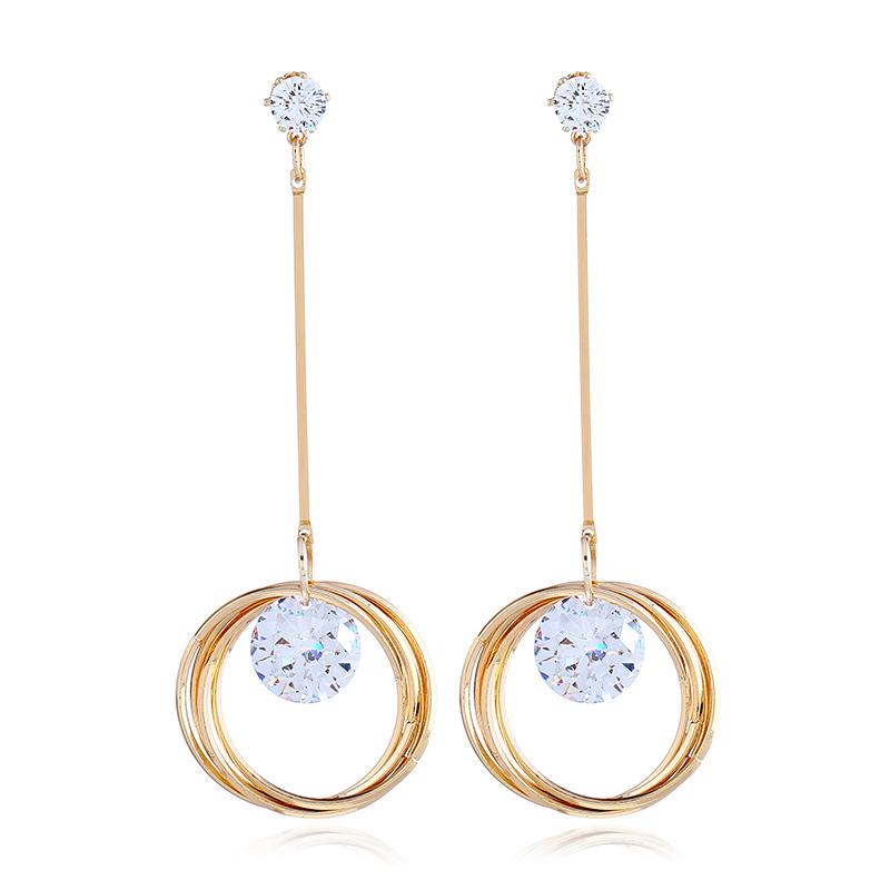 

Dangle & Chandelier Fashion Super Flash Zircon Crystal Earrings Female Korean Temperament Long Ring Exaggerated Ear Jewelry Gift