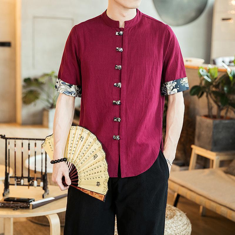 

Men's Casual Shirts Plus Size Chinese Style Linen Shirt Relaxed Fit Short Sleeve Summer Mens Mandarin Collar Blouse MenMen's, Navy linen shirt