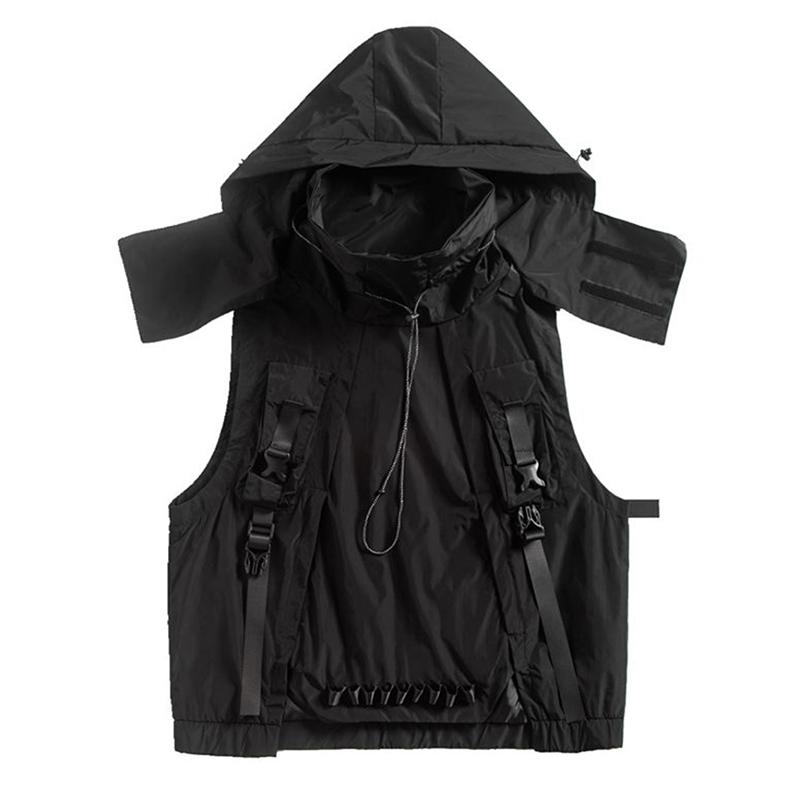 

Men' Vests Techwear Ribbons Hip Hop Men Cargo Vest Jackets Coats Hooded Multi-Pocket Waistcoat Tooling Casual Tactical Utility OuterwearMen, Black vest