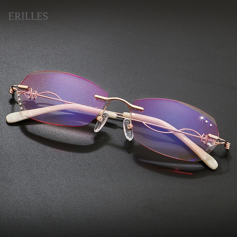 

Sunglasses Diamond Cutting Reading Eyeglasses Alloy Rimless Women Pink Gradient Presbyopic Glasses Anti Blue Ray Eyewear 1.0 1.5Sunglasses