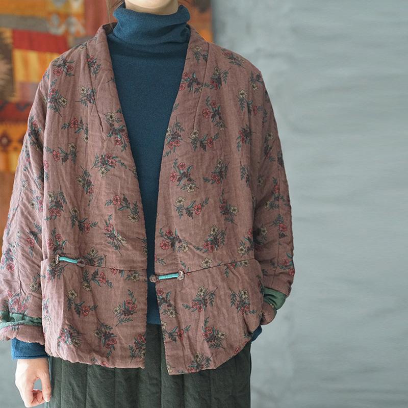 

Women's Trench Coats Johnature 2022 Winter Vintage Print Floral Parkas Women V-Neck Long Sleeve Thick Clothes Chinese Style Button Female Co, Black