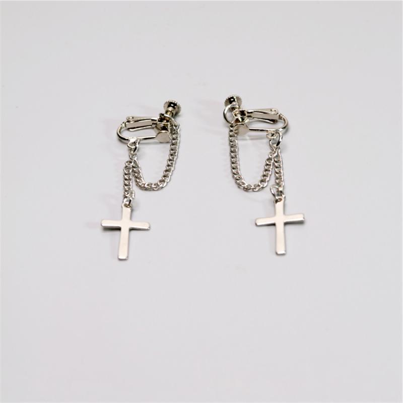 

Clip-on & Screw Back Cross Alloy Hoop Dangle Clip Stud Earrings For Women Girls Earring Jewelry Gifts Accessories Punk Hiphop Street Style
