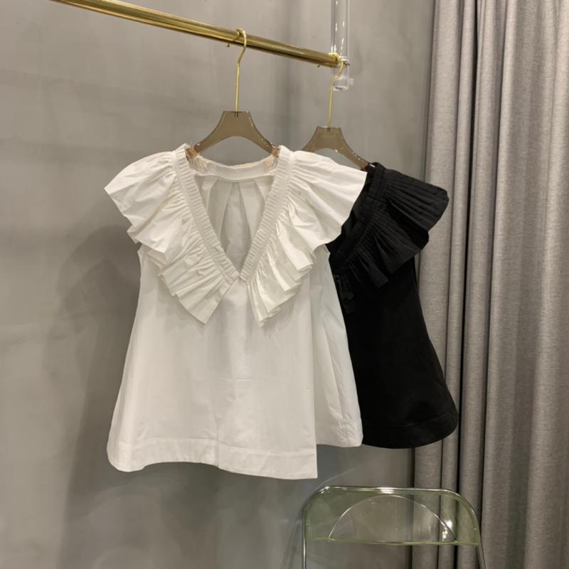 

Women' T-Shirt Women Fashion Sleeveless Sexy V-neck Pleated Top 0519Women