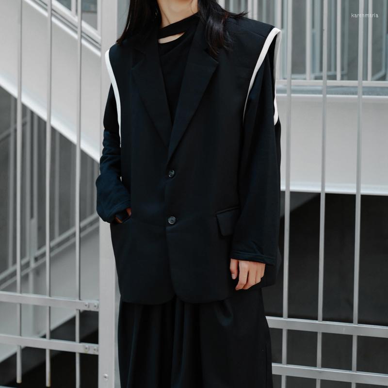 

Men' Vests Autumn Suit Large Collar Contrast Color Bonded Oversize Waistcoat Trendy Korean Vest Sleeveless Coat Kare22, Black