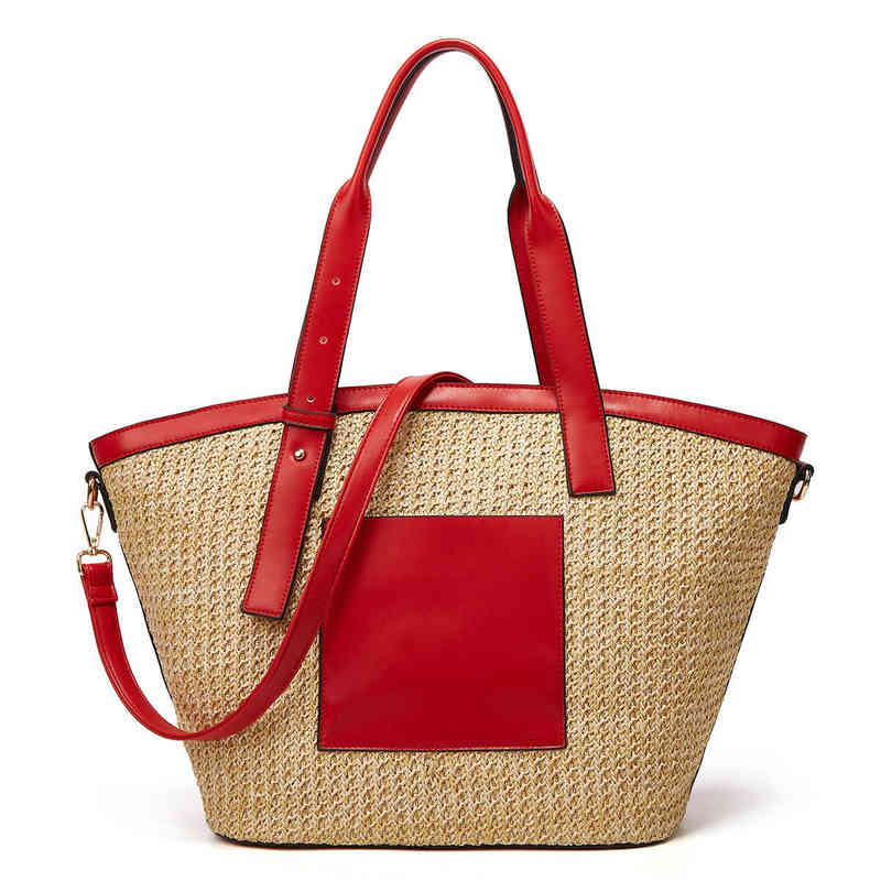 

Women's Bag New Fashion Single Shoulder Messenger Bag Large Capacity Shell Grass Woven Bag 220614, Red
