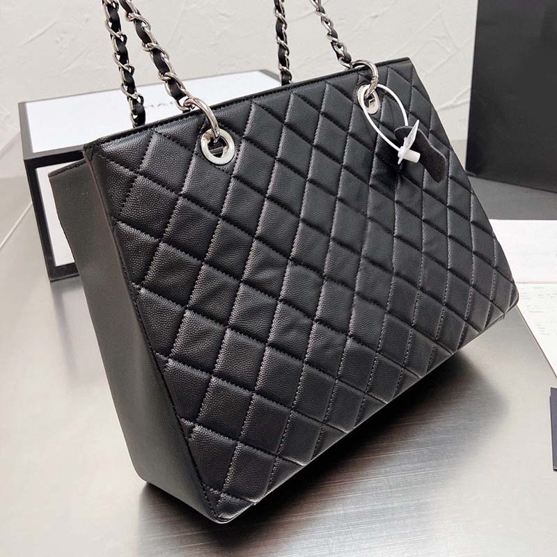 

High Quality Tote Shoulder Bag Shopping Bags Handbag Purses Women Cowhide Litchi Pattern Diamond Lattice Double Letter Zipper Closure Back Open Pocket Totes Purse, Gift bag