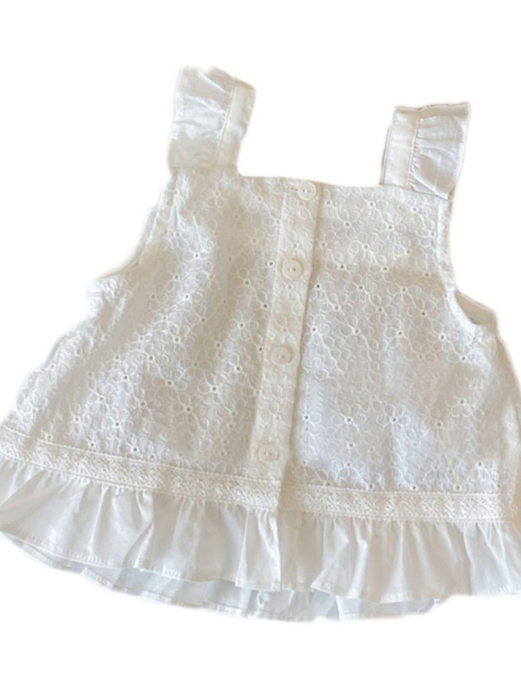 

Girls Lace Camisole Korean Childrens Clothing Summer Childrens Solid Color Embroidered Hollow Sleeveless Top 220614, Brown