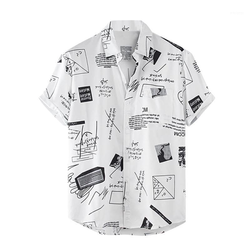 

Men's Casual Shirts 2022 Hawaiian For Men Mathematics Graffiti Funny Printed White Holiday Shirt Tops, Black