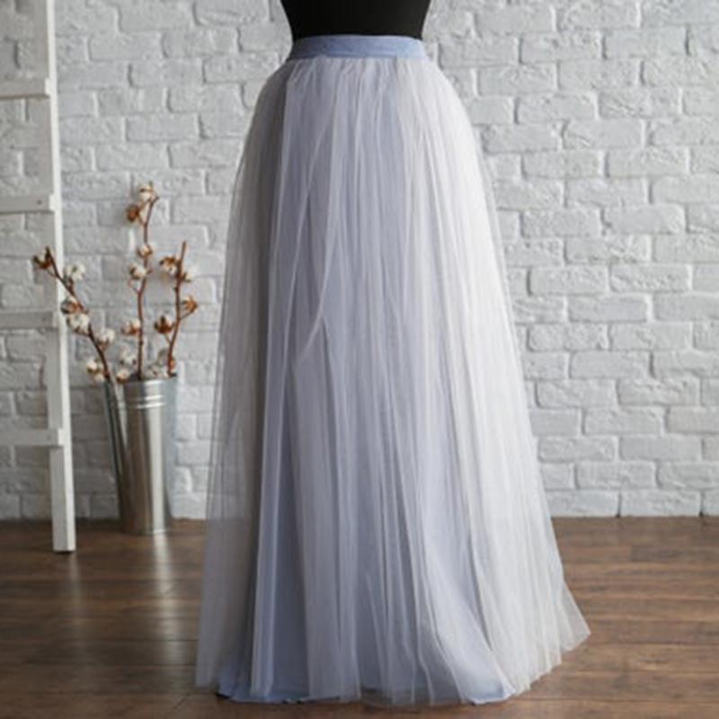 

Skirts Full Length Tutu Tulle Skirt With Stretch Waistband Bridesmaid Princess Adult Petticoat 4 Layer 100cm Floor-Length SkirtsSkirts, White