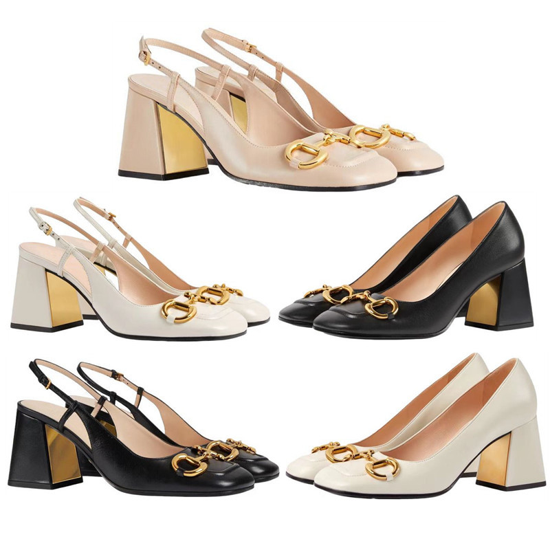 2022 Luxury Femmes Hobe Chaussures Retro Designer Heels Horsebit Sandal Toe Sandals Cuir Mid Talon Pumps avec Box Taille 35-40