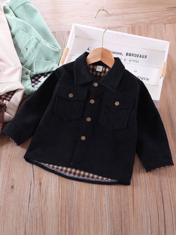 

Toddler Boys Corduroy Flap Pockets Gingham Lined Jacket SHE, Black