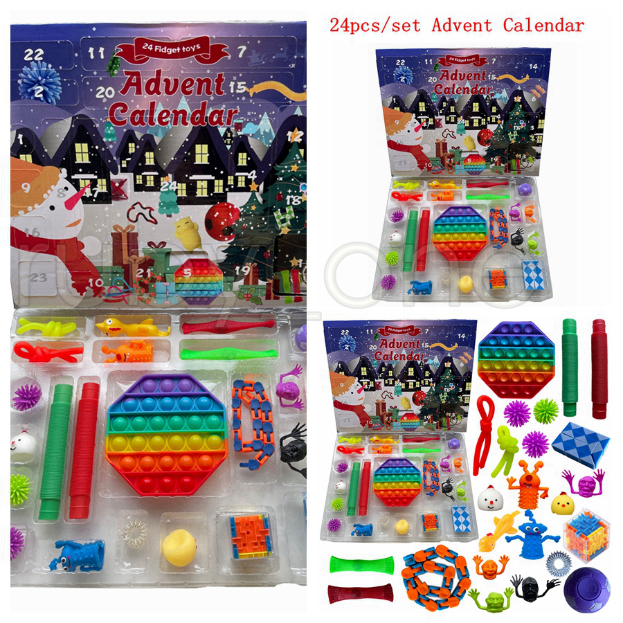 

24pcs/set Christmas Fidget Toys Xmas Countdown Calendar Sensory Pack Christmas Blind Box Advent Calendar Christmas Box Party Favor RRA4398