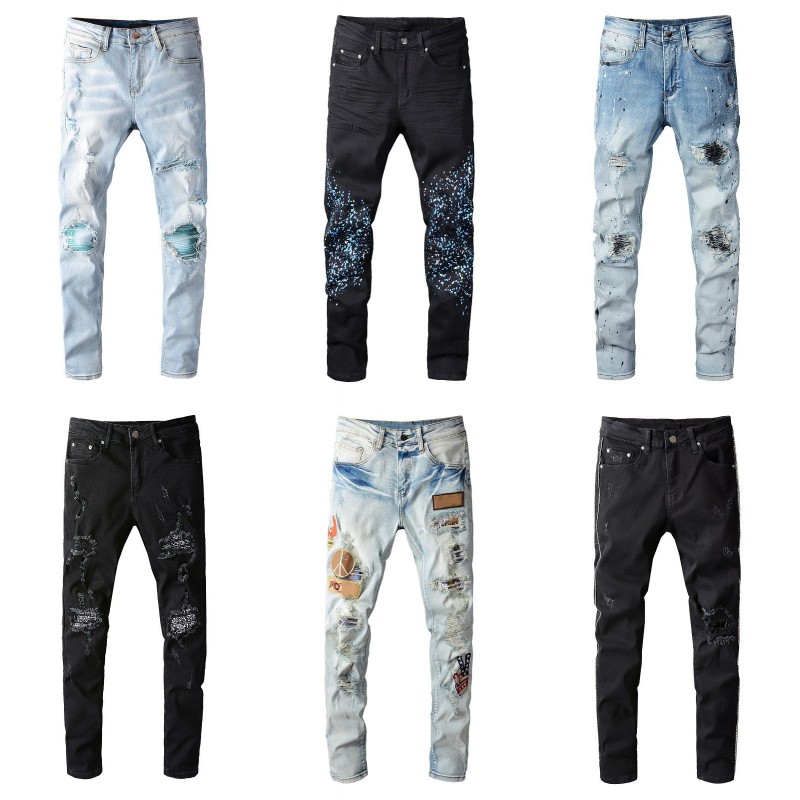

Mens Distress Ripped Skinny Jeans Slim Fit Denim Destroyed Denim Hip Hop Pants For Men Top Quality, Extra postage;no ship