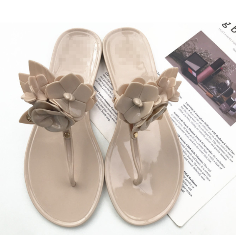 

genuine New Women Sandals PVC Toe Band Combination Crystal Jelly Flat Bottom Flower Decoration Trend Comfortable Classic Beach Shoes, Red