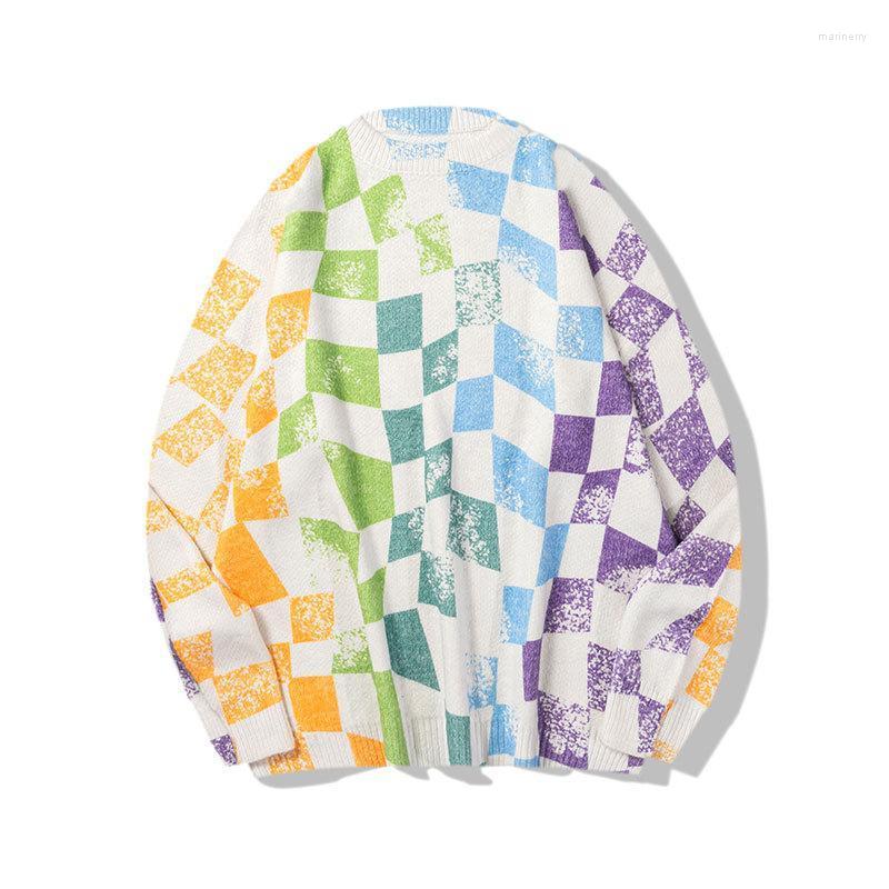 

Men's Sweaters Men's Autumn And Winter Printed Knitwear Youth Plaid Loose Casual SweaterMen's Mari22, White