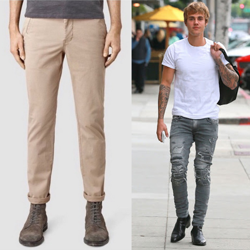 

Man Khaki Jeans Men's 5 Pocket Slim Fit Stretch Denim Cotton Cowboy Pants, Khaki-amr-3097