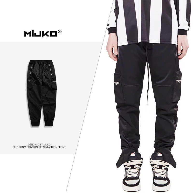 

Men's Pants Mijko men's wear women's autumn and winter new dark function multi bag overalls high street Leggings men's and women's same casual pants, Black