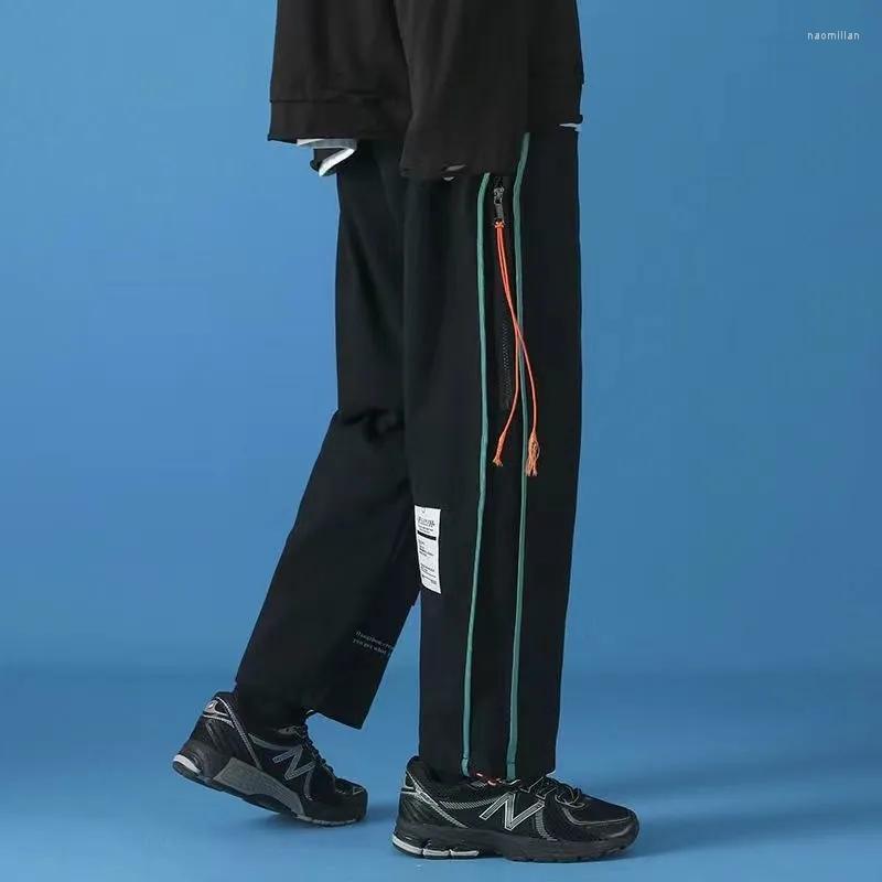 

Men's Pants Spring Summer Techwear Men Women Hip Hop Preppy Korean Strapped Sports Sweatpants Wild Wide-Leg Casual Male TrousersMen's Naom22, Black