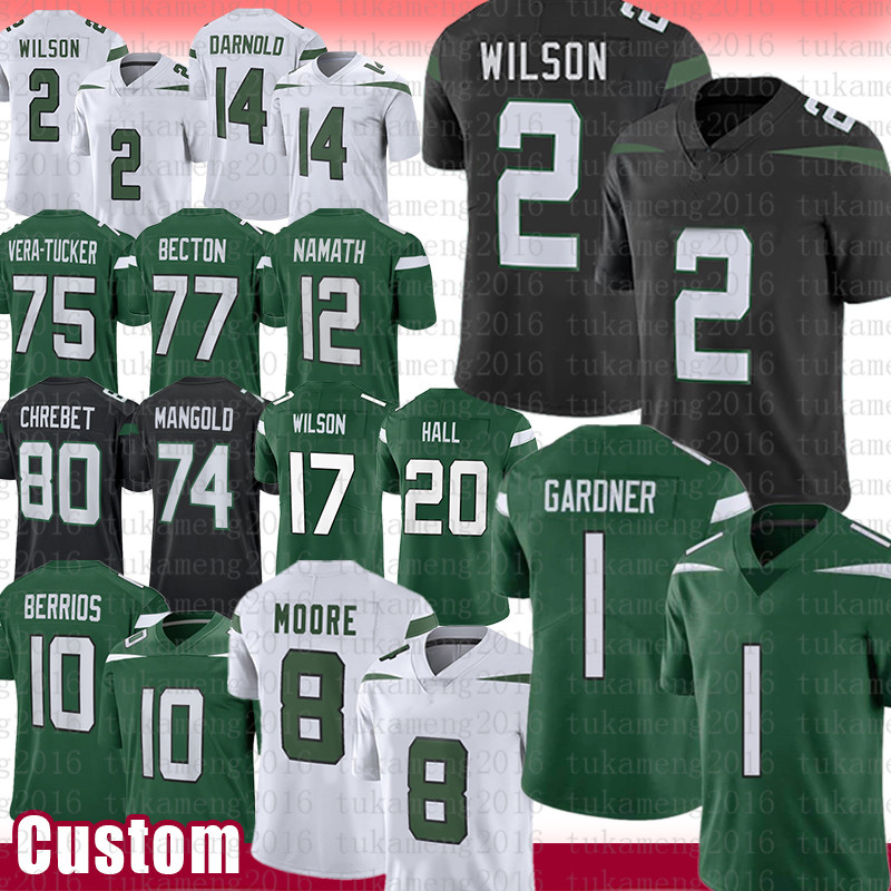 

1 Ahmad Sauce Gardner Football Jersey Zach Wilson Garrett Elijah Moore Braxton Berrios Breece Hall Mekhi Becton Joe Namath Quinnen Williams C.J. Mosley Uzomah, Mens jersey(ym)