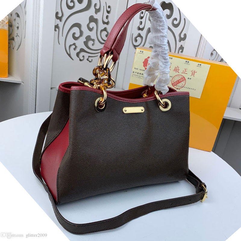 

Fashion Women Shoulder Bags Genuine Leather Designer Brown flower Handbags lady Tote Handbag, Brown flower - red