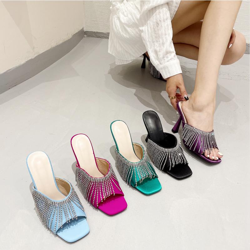 

Dress Shoes Women's Crystal Party Sandals Summer High Heels Sandal Woman Pumps Open Toe Shoe Rhinestone Chaussure SandlesDress, Black