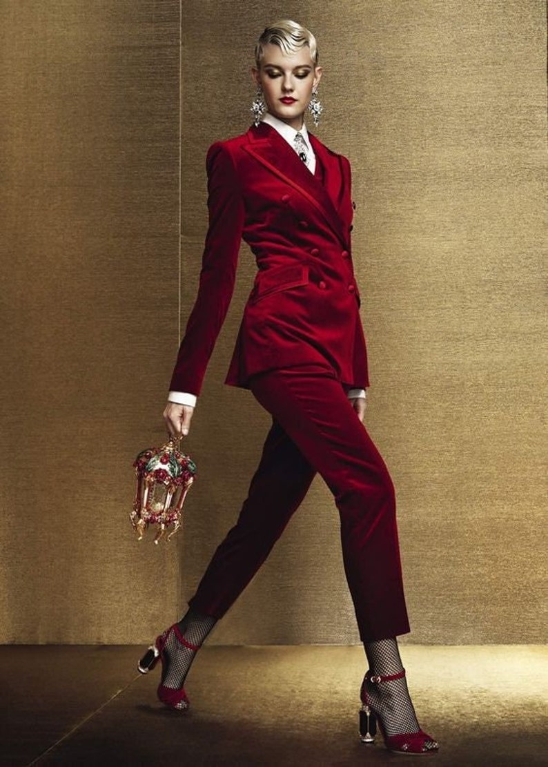 Costumes de pantalon de mère de mariée en velours rouge à double boutonnage 2 pièces adaptés aux robes d'invité de mariage formelles robes de soi