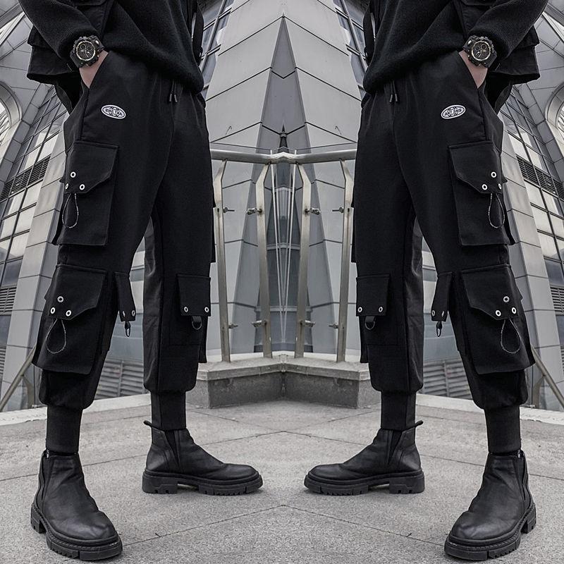 

Men' Pants Pu Shuai Mechanical Style Paratrooper Overalls Men' Black Loose Straight Drawstring Ankle-Tied Mens Tactical PantsMen, A5