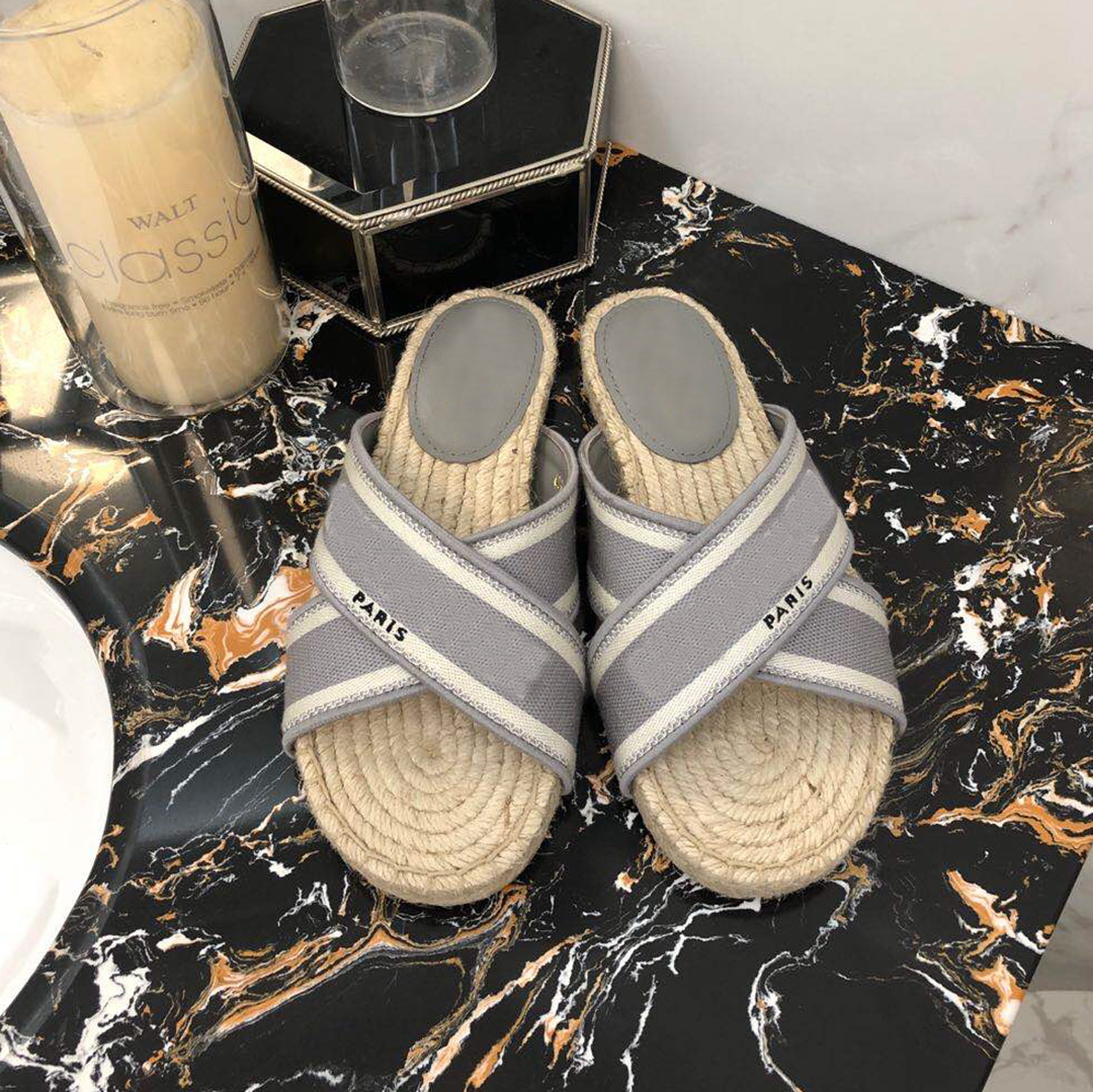 

Designer Slides Womens Paris Sandals Flat Loafers Espadrille Slides Black Blue Embroidered Striped Girls Beach Flip Flops 35-41 With Box NO364, Sock