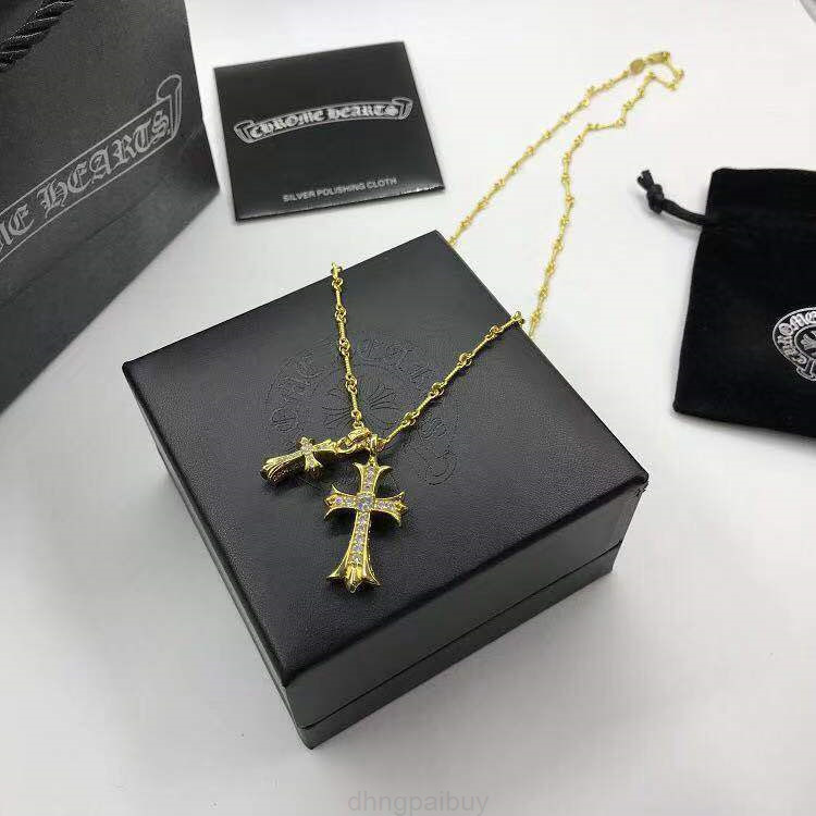 

Original Design Chrome Necklace Studded Double Cross Sydney Men's Women's Sweater Chain Jewelry Designer Hearts Ch Gift Pendants Kgpg