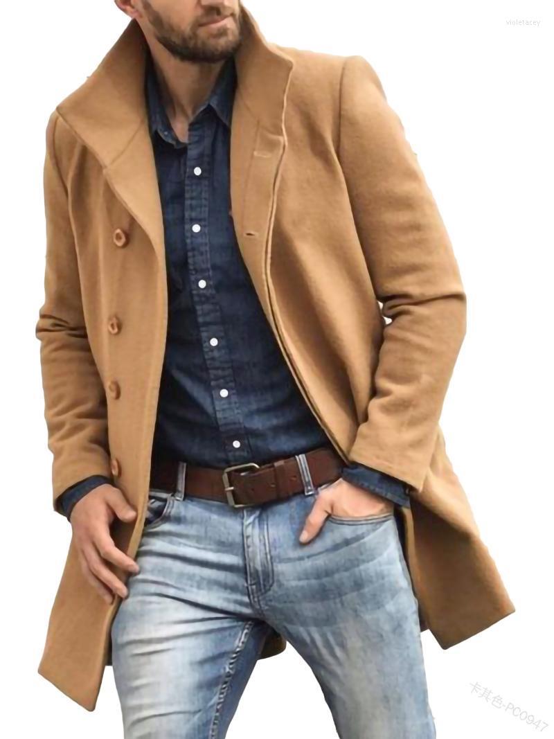

Men's Trench Coats Men Long Fashion Winter Autumn Tops Sleeve Stand Collar Coat Solid Color Button Viol22, Gray
