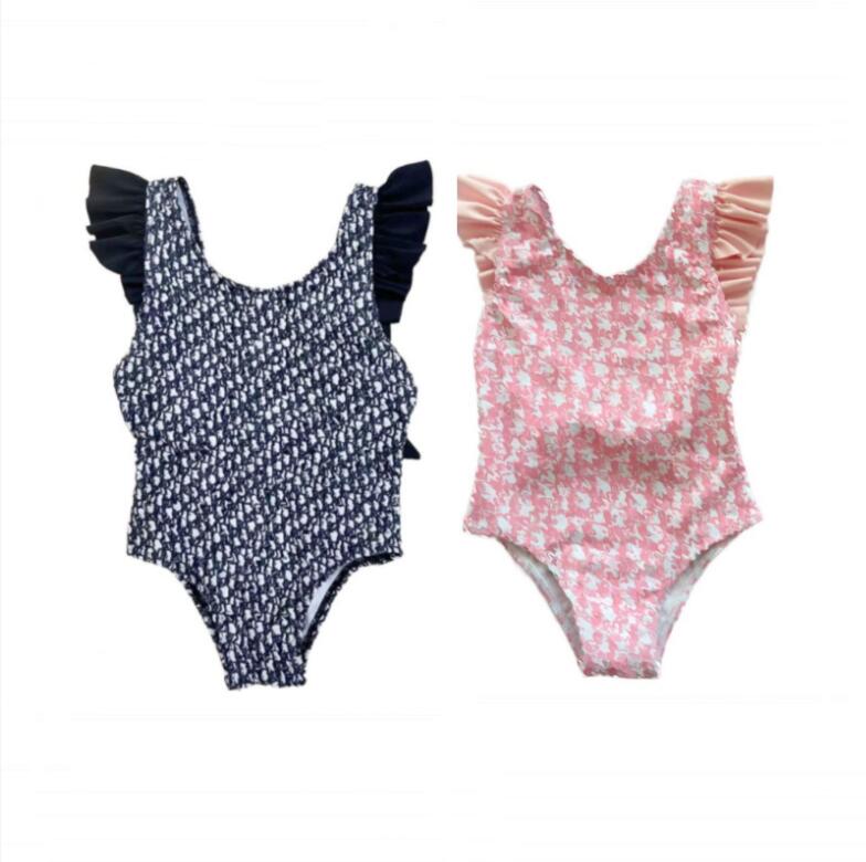

Fashion Designer Kid Bikini Bodysuit Swimsuit Textile Letter Printed Girl Swimwear Delicate Backless Bathing Suit For Female, As picture