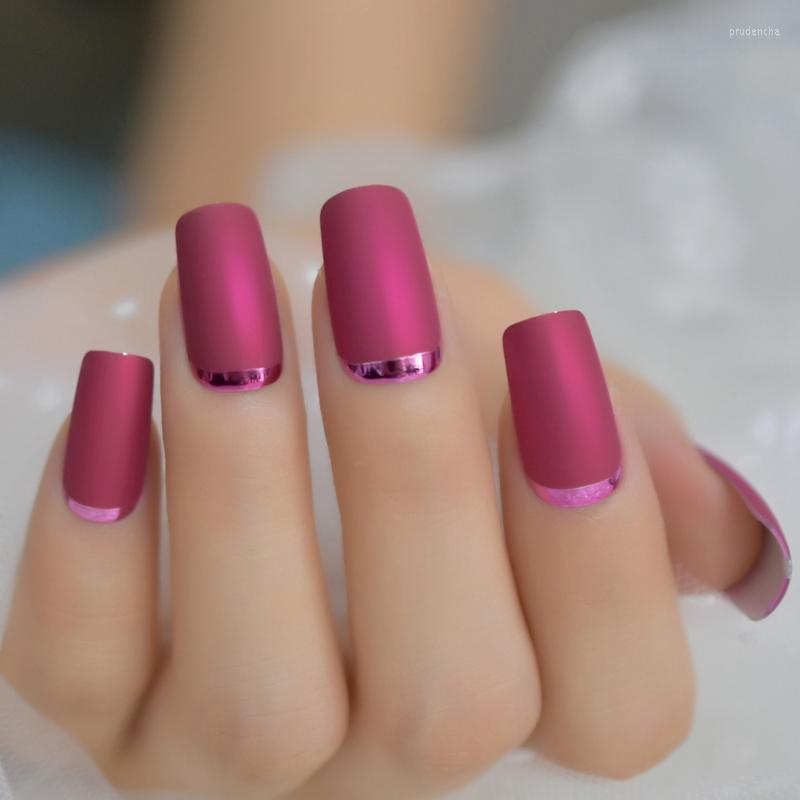 

False Nails Fuchsia Sexy Medium Finger Matte Lady Romantic Chic Fake Nail Square Full Cover Simple Manicure Accessories Prud22, Z977