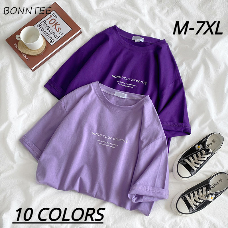 

T-shirts Women Plus Size 7XL Straight Leisure Daily Female Lovely Girls Tees Letter Soft Trendy Simple Design All-match, Purple
