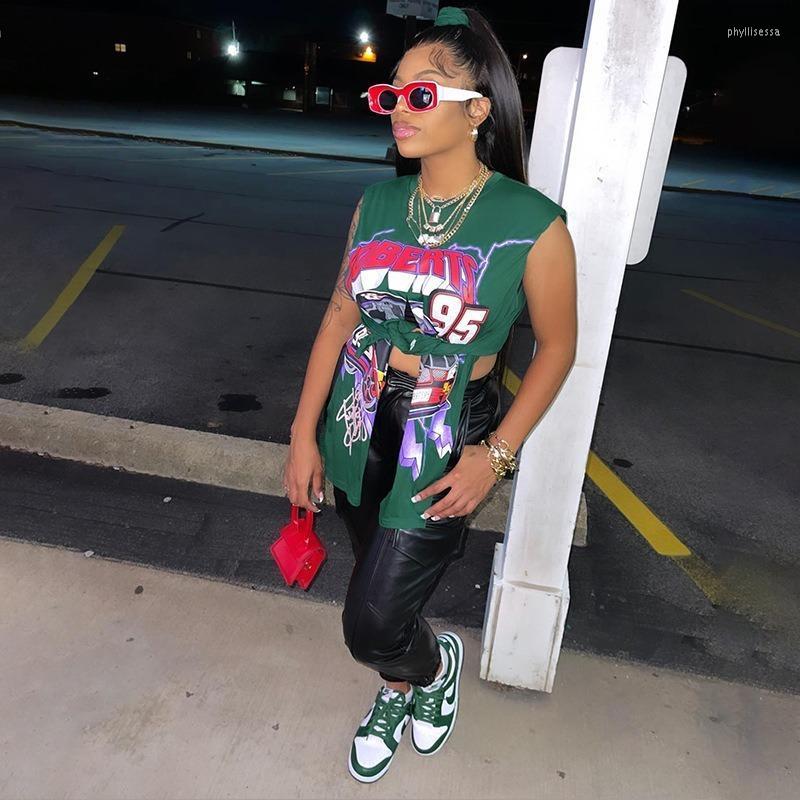 

Women' T-Shirt Y2k Top Tassel Hip-hop Clothes Street Casual Fashion Woman Blouses 2022 Split Short-sleeved Tee Summer Printing TopsWomen, Green