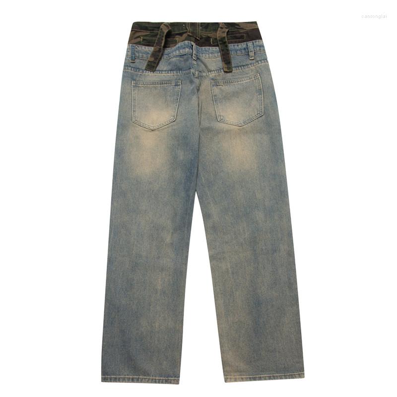 

Men' Jeans Fashion Designer Oversized Hip Hop Pants Double Waist Hi Street Denim Trousers Washed Patched Cowboy Bottoms Loose FitMen, Blue