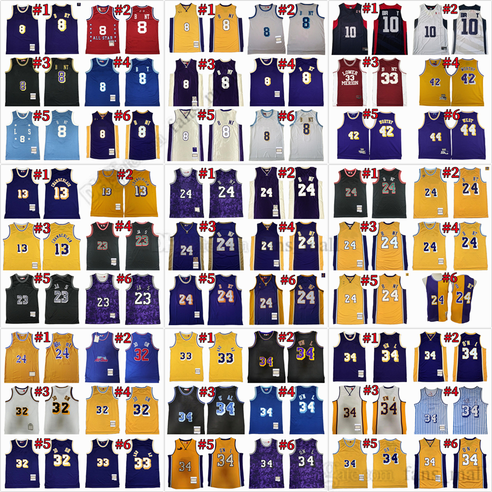 

Mitchell and Ness Retro Basketball Artest 42 Worthy Jersey Jerry 44 West Wilt 13 Chamberlain Dennis 73 Rodman Throwback Stitched 1996-2016 Purple Yellow Jersey Men, As picture (with team logo)