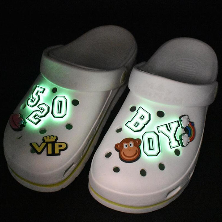 

26pcs luminous letter croc shoe charms number shoecharms buckle glow in the dark garden shoes accessories DIY decoration clog charm