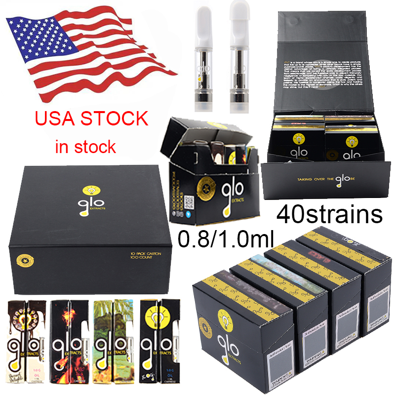 

USA Stock GLO Extracts Vapes Cartridges Atomizers Newest Packaging 0.8ml 1ml Ceramic Coil Carts Empty Vapes Pen Cartridge 510 Thread Thick Oil Glass Tank