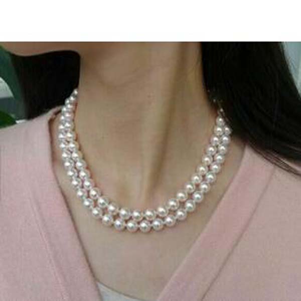 

2 share 8-9mm natural Akoya white pearl necklace 18 inch