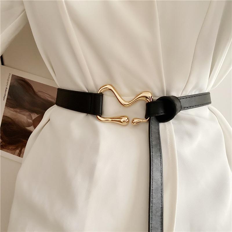 

Belts Fashion Leather Belt For Women Personality Metal Buckle Waist Strap Designer Coat Dress Sweater Decoration Waistband Knotted, Black