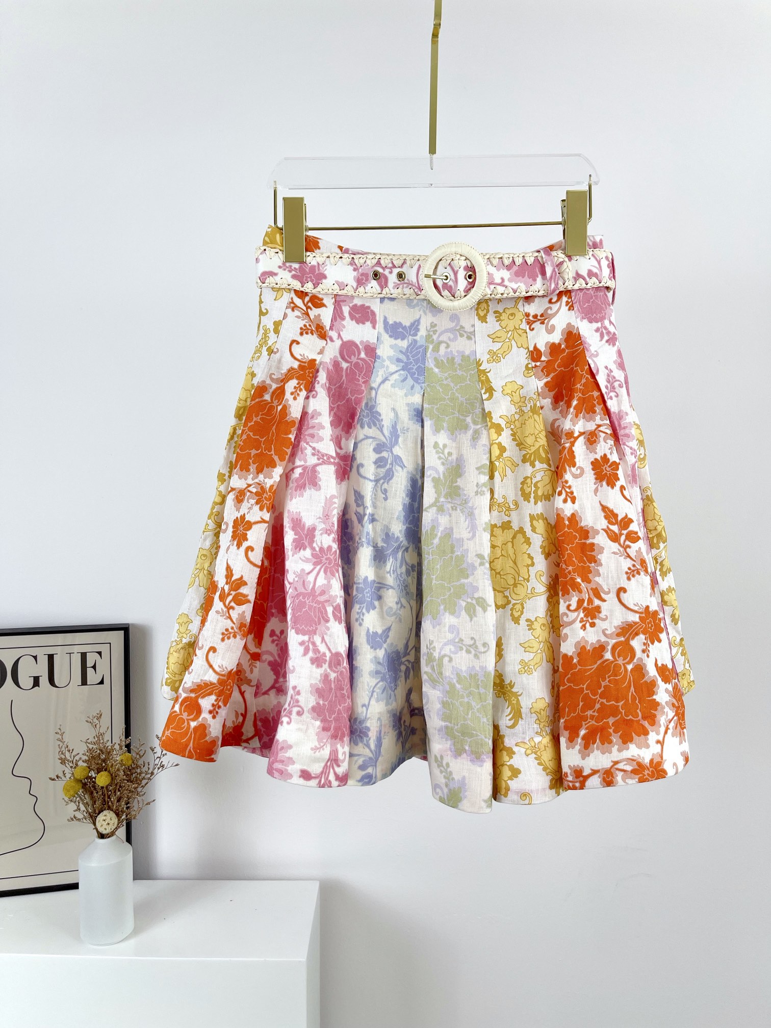 

Australian fashion linen Women' Shorts patchwork printed half skirt, Pink