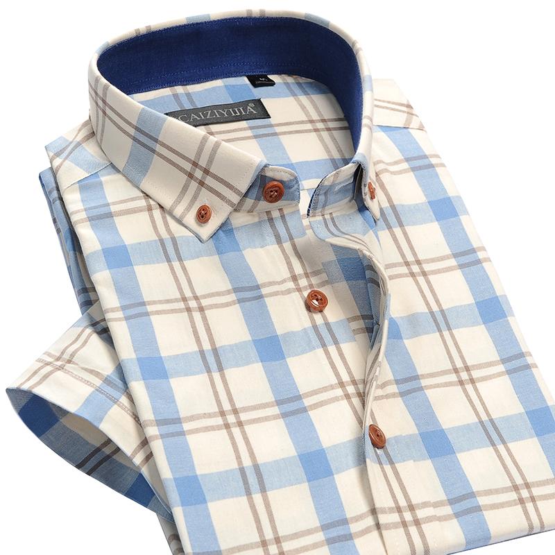 

Men's Casual Shirts Summer Men's Cotton Plaid Shirt Short-sleeved Business Brand Half-sleeve Thin Designer Trendy Fashion Button Slim Sh, Cz97503