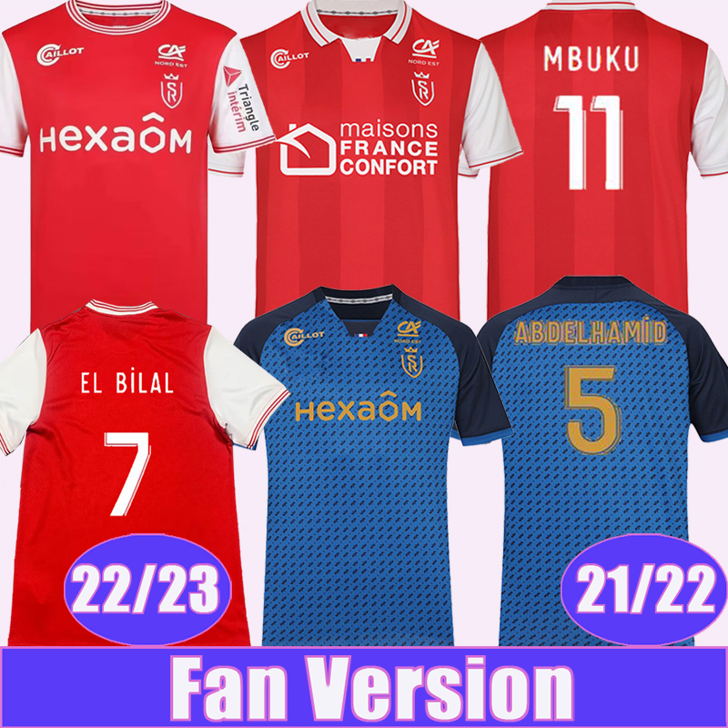 

21 22 23 Stade de Reims Mens Soccer Jerseys ZENELI CAFARO FOKET ABDELHAMID CASSAMA GRAVILLON Home Away Football Shirt Short Sleeve uniforms, Qm7115 21 22 home no patch